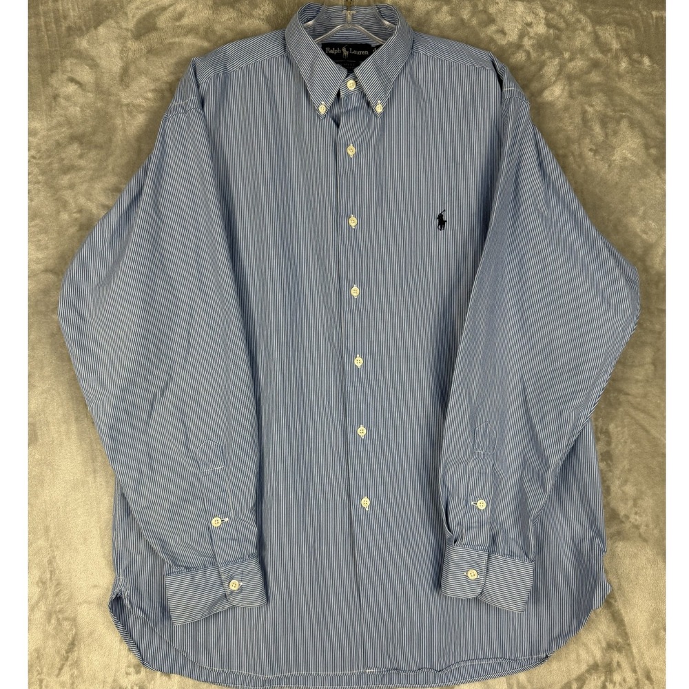 Ralph Lauren Men's‎ Blue Stripe Button Down Shirt Long Sleeve Classic Fit Size L